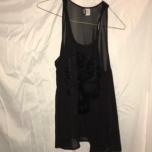 Divided sheet racerback tank with velvet skull